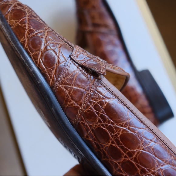 MENS Zelli Tuscany Crocodile Slip-On Cognac Men Size 10 - Picture 6 of 9